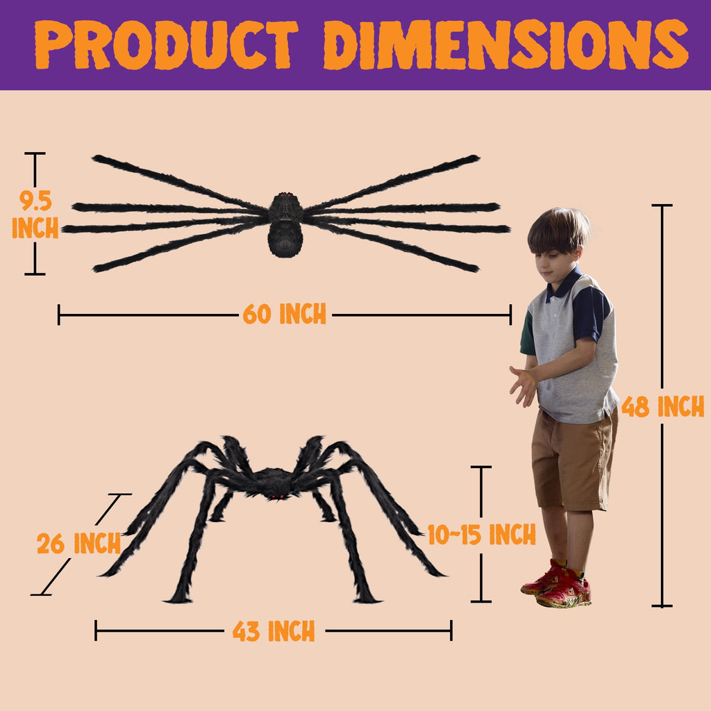 Joyfy 5 ft Scary Giant Spider Halloween Decorations Outdoor,Poseable Spider Lifelike Hairy Prop for Yard,Haunted House,Tree or Porch Party Decorations,Black