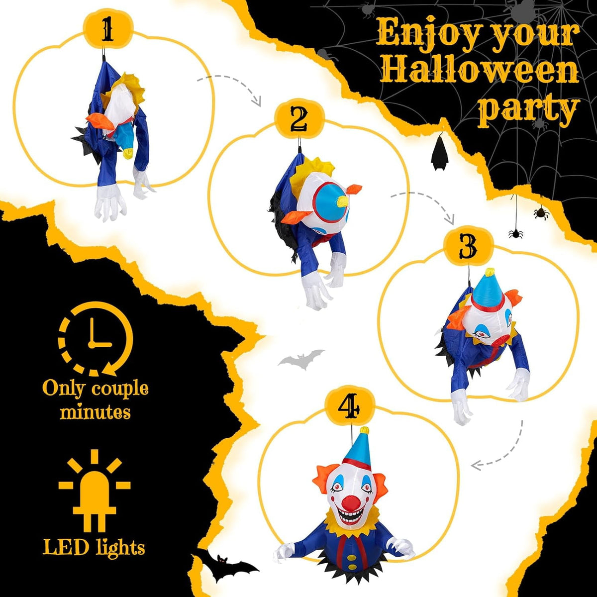 VINGLI Inflatable Halloween Outdoor Decorations Window Hanging,People Standable, Blow Up Yard Decorations, Built-in LED Lights Décor for Indoor Home Party Garden Lawn Store, 3.3FT Clown