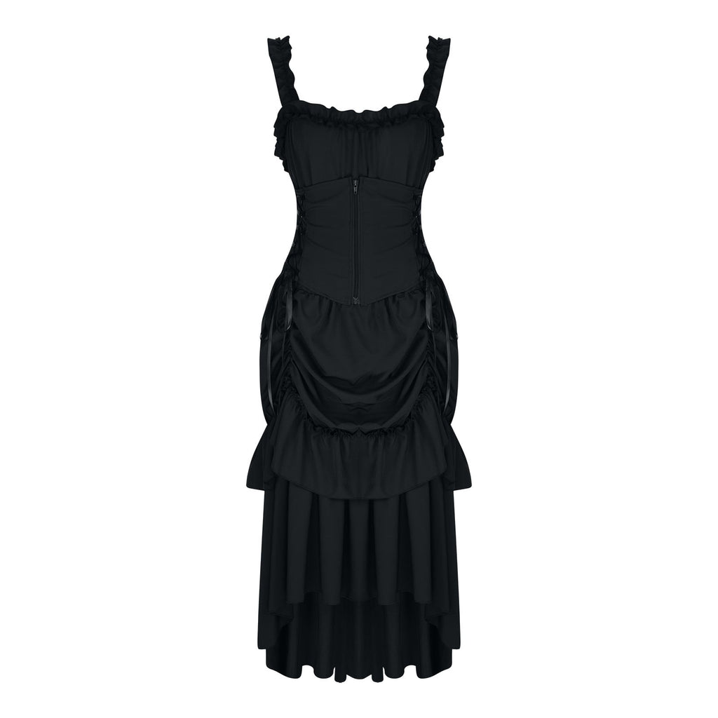 UPPADA Halloween Costumes For Womens Sleeveless Irregular Gothic Dress Ruffle Steampunk Dress Corset Square Neck Layers Dress