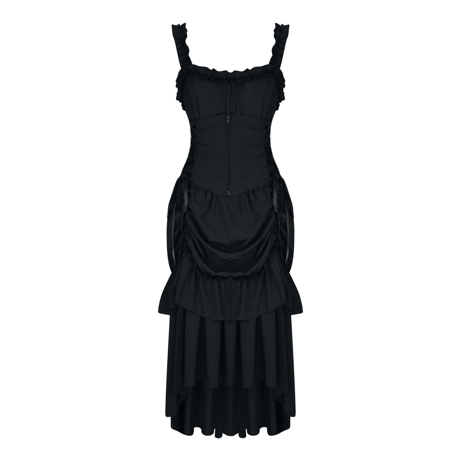 UPPADA Halloween Costumes For Womens Sleeveless Irregular Gothic Dress Ruffle Steampunk Dress Corset Square Neck Layers Dress