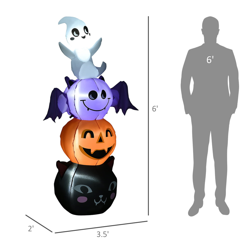 Outsunny 41.3" Inflatable Halloween Window Sticker Ghost with Orange Face, Halloween Decoration with LED Lights for Garden Indoor Outdoor