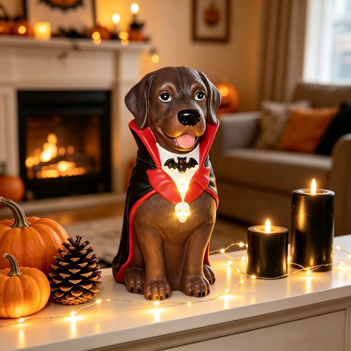 Gray Frenchie in Shark Costume Blow Mold, Halloween French Bulldog Statue with Light Up Pumpkin Decor, Cute Resin Outdoor Indoor Tabletop Dog Ornament, Entryway Patio Yard Decoration, 8"
