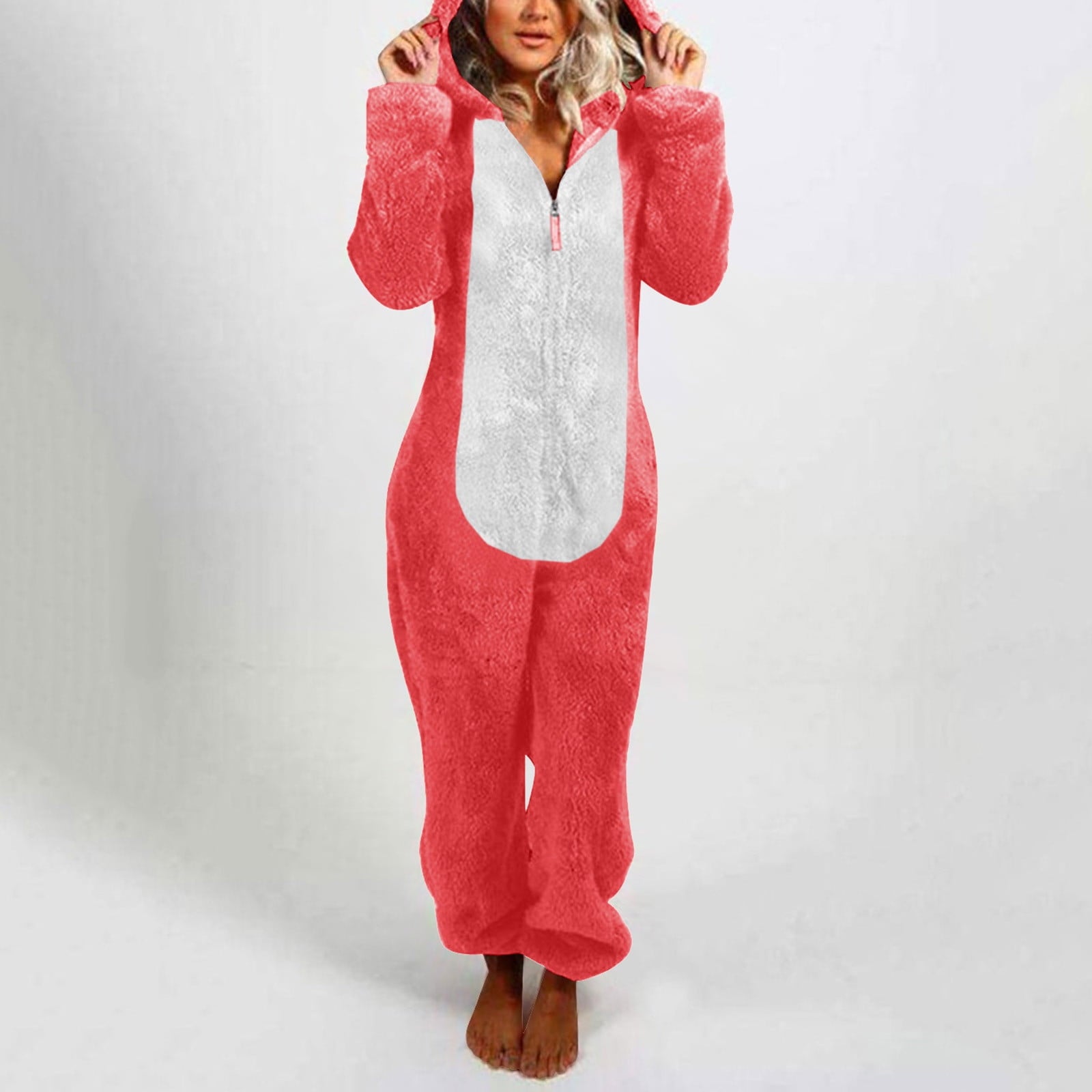 QATAINLAV Sherpa Fleece Jumpsuit for Women Winter Warm Fuzzy Onesie Pajamas Cute Cat Hooded Romper Casual Zip Up Overalls Sleepwear Black XL