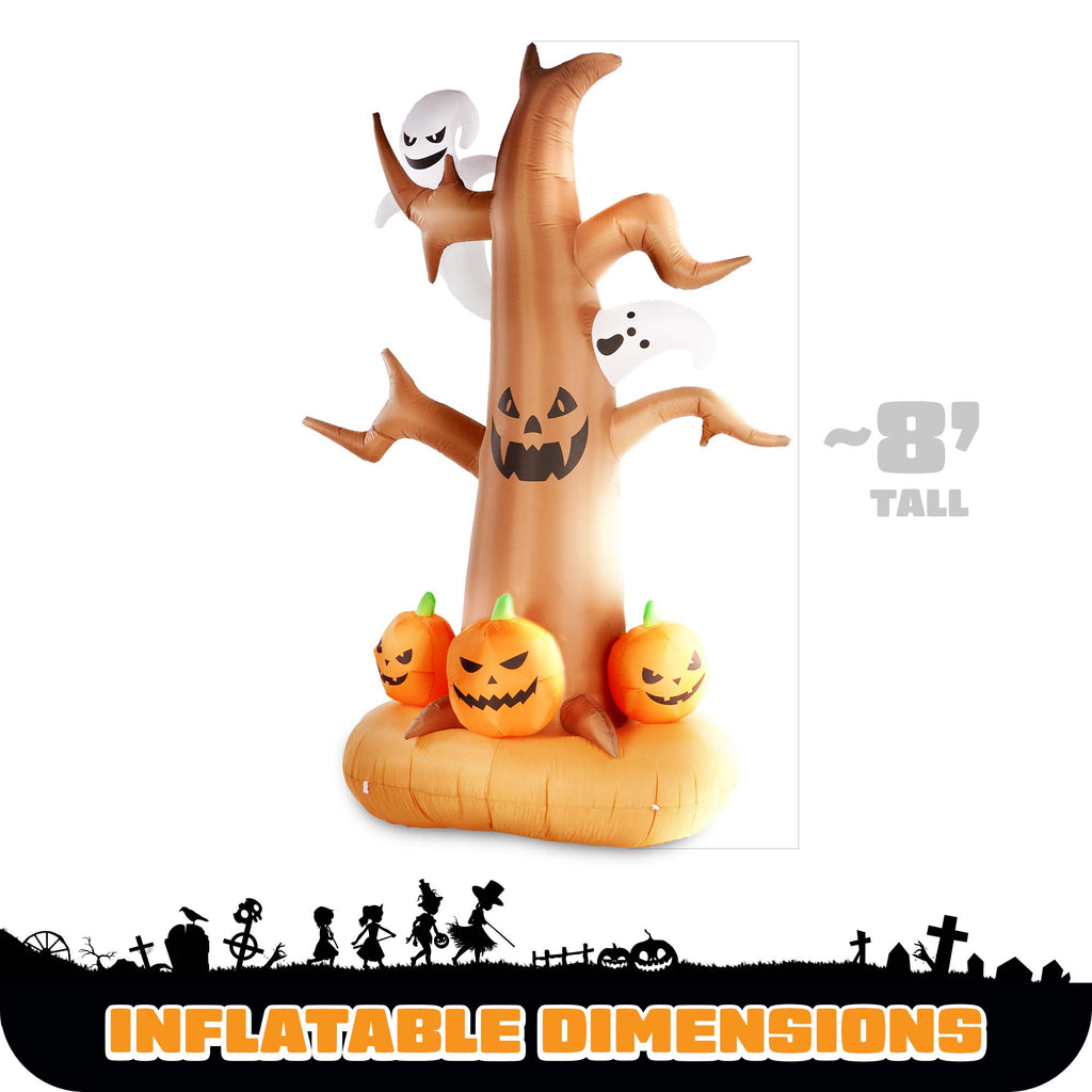 G128 8ft Halloween Haunted Tree Inflatable with Ghosts Pumpkins LED Lights Outdoor Yard Decor