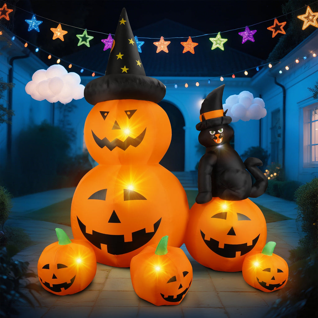 MAGOTAN 6 FT Halloween Inflatable Pumpkin Halloween Inflatable Pumpkins and Cat Outdoor Yard Decoration Build-in 7 LED White Lights