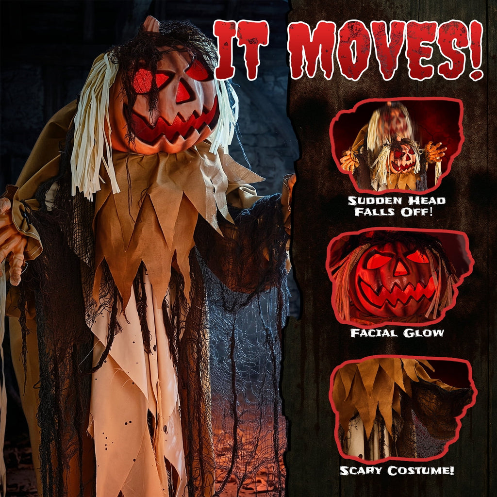 Ktaxon 6ft Pumpkin Man Animated Animatronic Decoration Creepy Halloween w/ Classic Cape Creepy Cloaked Jack-o'-Lantern for Porch & Yard
