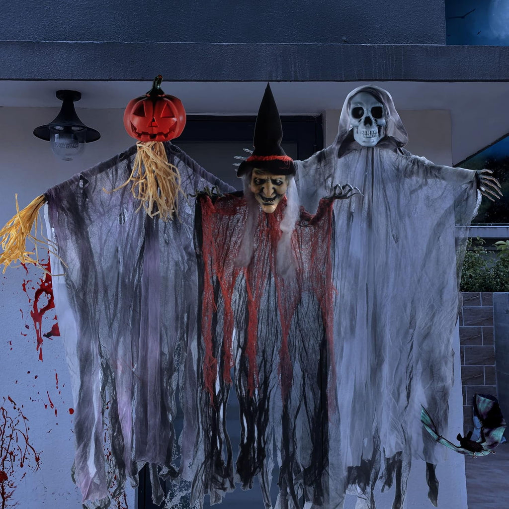 Joyfy 3 Pack Halloween Hanging Ghosts,Scary Skeleton Ghosts Grim Reapers Decorations for Halloween Indoor Outdoor Yard Home Decorations