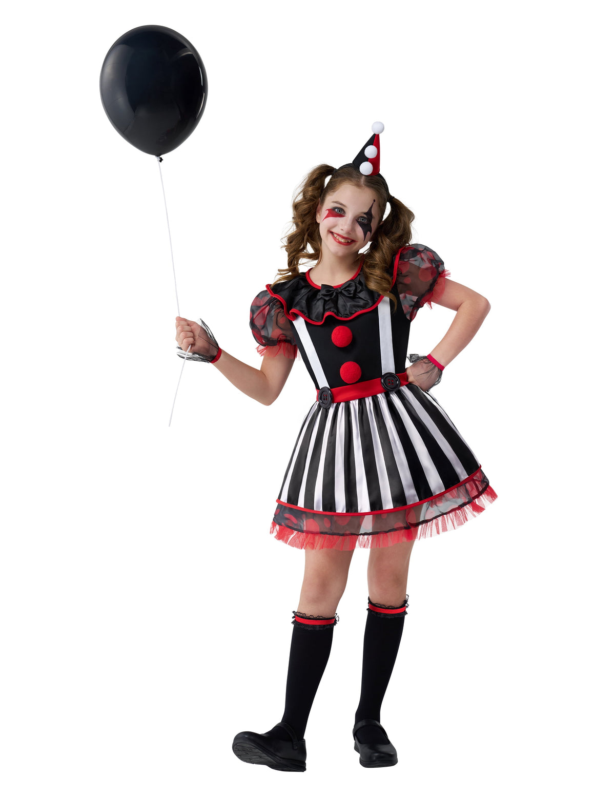 Joyfy Girls Clown Costume, Halloween Evil Clown Costume, Black and Red Jester Dress for Girls Halloween Party Dress Up Cosplay