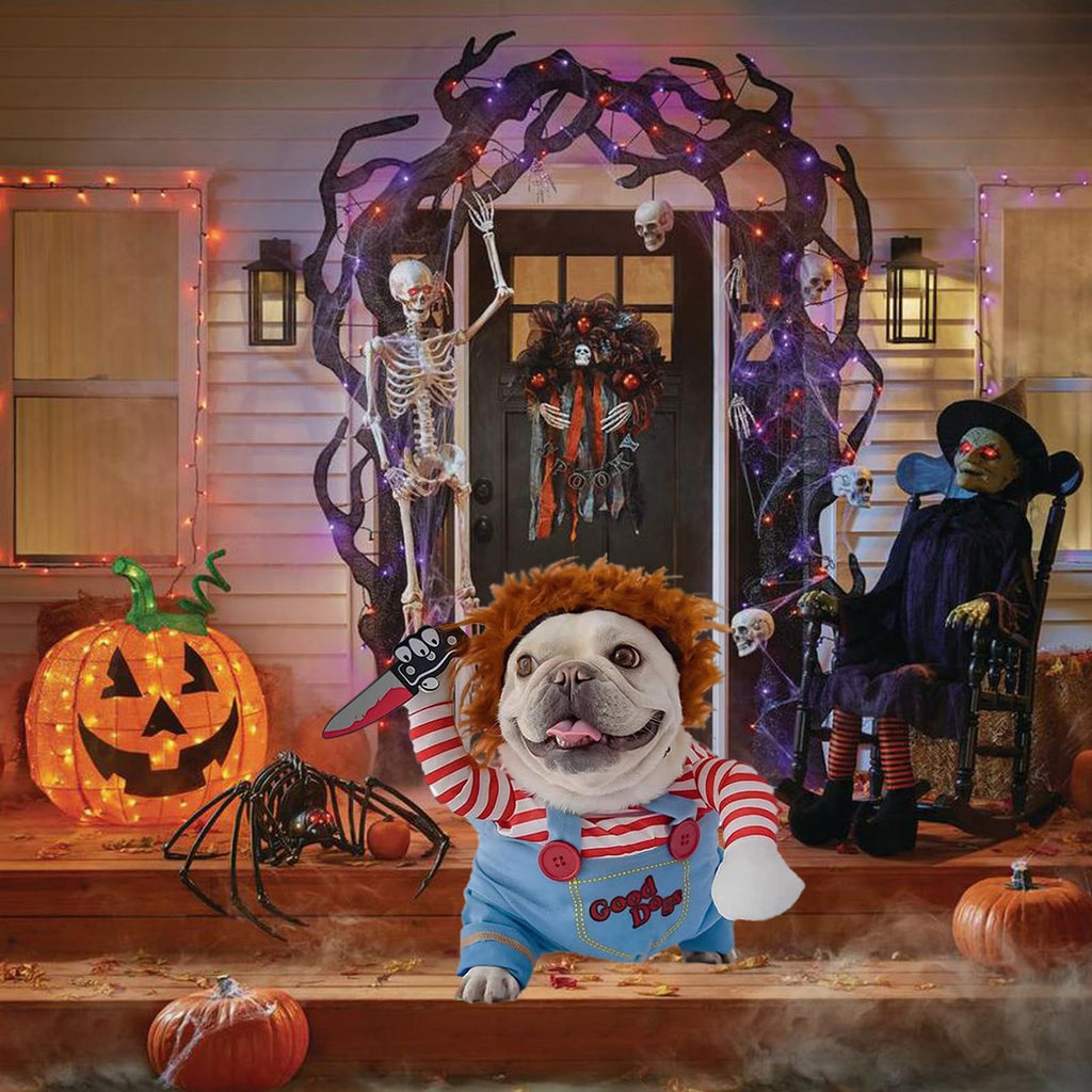 WILLED Pet Deadly Doll Halloween Costume, Funny Dog Christmas Cosplay, Adjustable Party Dress Up Outfit for Small Medium Large Dogs