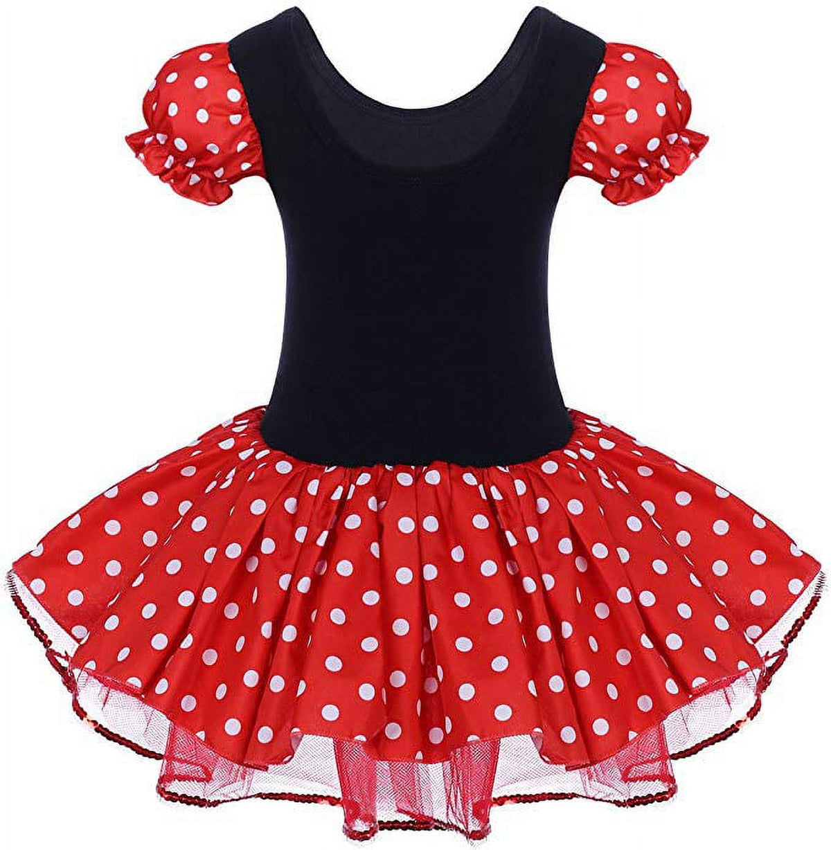 KAWELL Toddler Girls Polka Dot Tutu Dress with Ear Headband, Kids Character Inspired Costume Outfit for Halloween, Theme Park, Birthday Party, Child 4-5Y