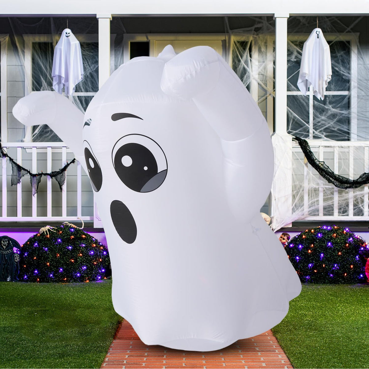 Joyfy 5Ft Halloween Inflatable Pumpkin Ghost with Colorful LED Lights,Halloween Blow Up Cute Decor for Indoor Outdoor Holiday Yard Decoration