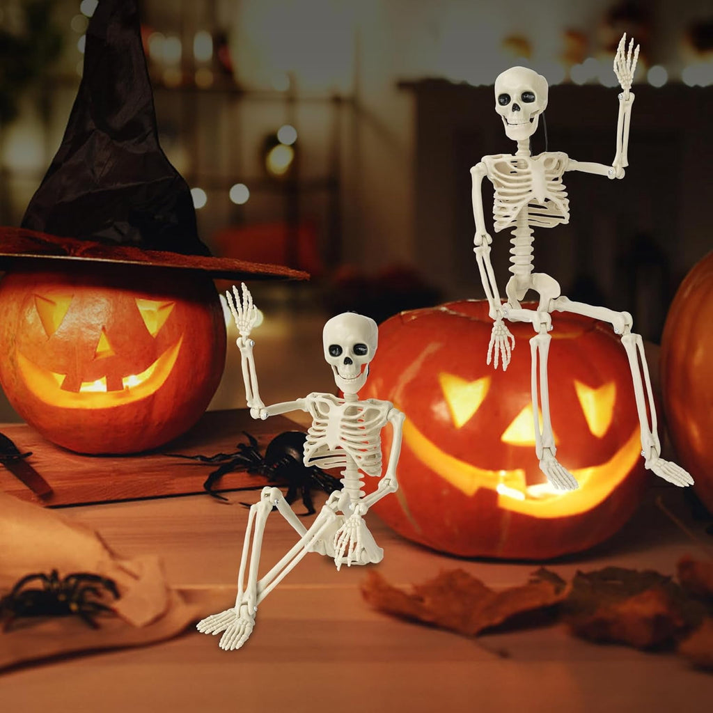5 Pack Halloween Skeleton Decorations,15.7" Skeletons Hanging Decor with Movable Joints, Mini Plastic Skeleton for Indoor Outdoor Haunted House, Graveyard, Party and Yard Scary Decor