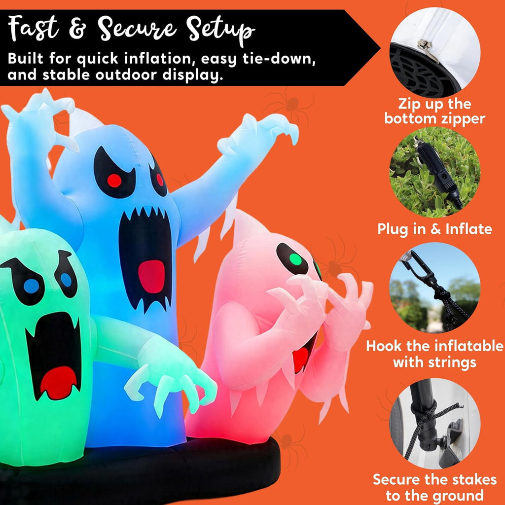 Joyfy 6 FT Halloween Inflatable Haunted Castle Decoration,Trunk or Treat Car Decorations Kit Ghost and Pumpkin with Built-in LED Light for Halloween Party Indoor,Outdoor,Yard,Garden Decor