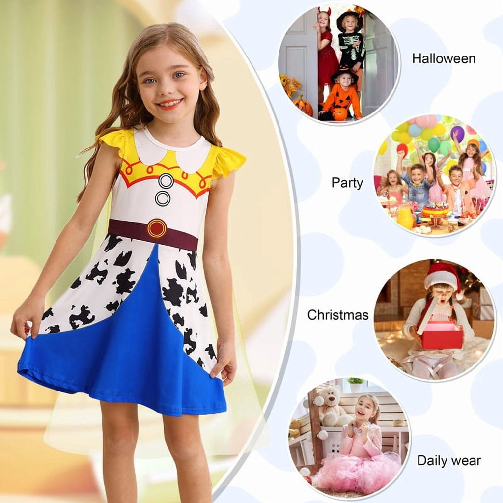 Benylion Girls Ice Princess Dress Halloween Cosplay Costumes With Tulle Cape Kids Birthday Party Dress up Outfit for 7-8 Years