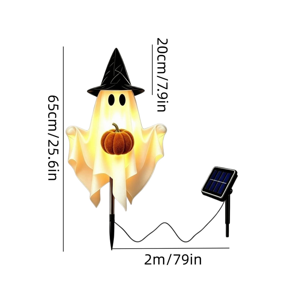 1-Pack Halloween Solar Lights with 8 Lighting Modes - Light Up Ghost Decorations for Outdoor, Witch Hat With Dimensional Pumpkin Halloween Ghost Path Lights