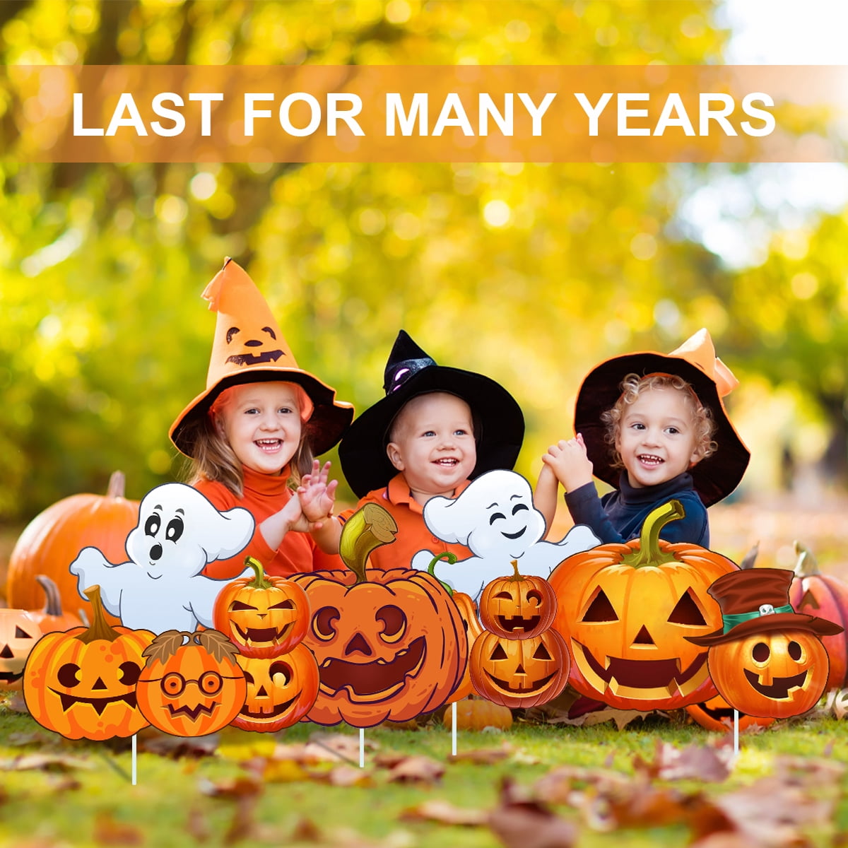 2Sets Halloween Yard Lawn Stakes Cute Pumpkin Yard Sign Vintage for Halloween Garden Decorations Outdoor