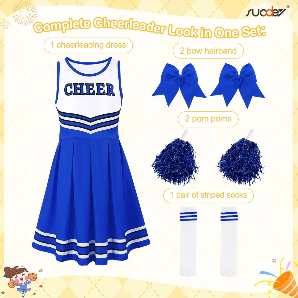 SUOSDEY Girls Cheerleader Costume Outfit Set,Kids Sleeveless Cheerleading Uniform for Party Birthday Halloween