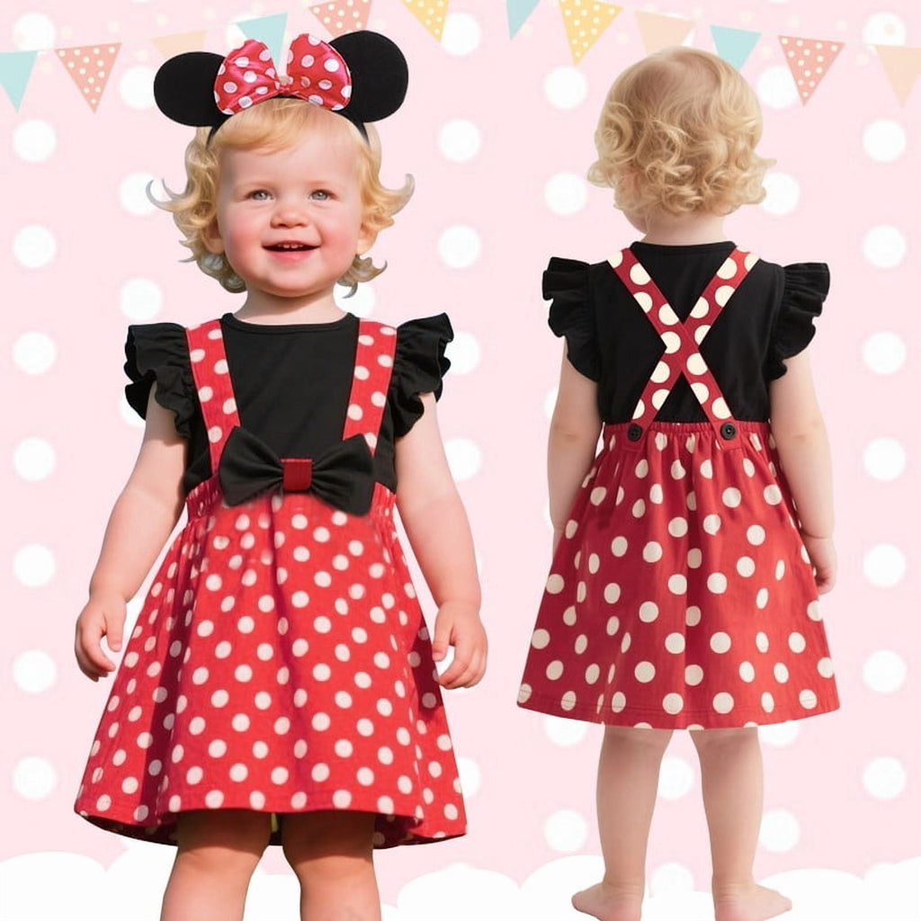 Jurebecia Girls Red Polka Dot Tutu Dress with Bow Headband, Baby Toddler Party Costume for Birthday & Cosplay (110 cm)