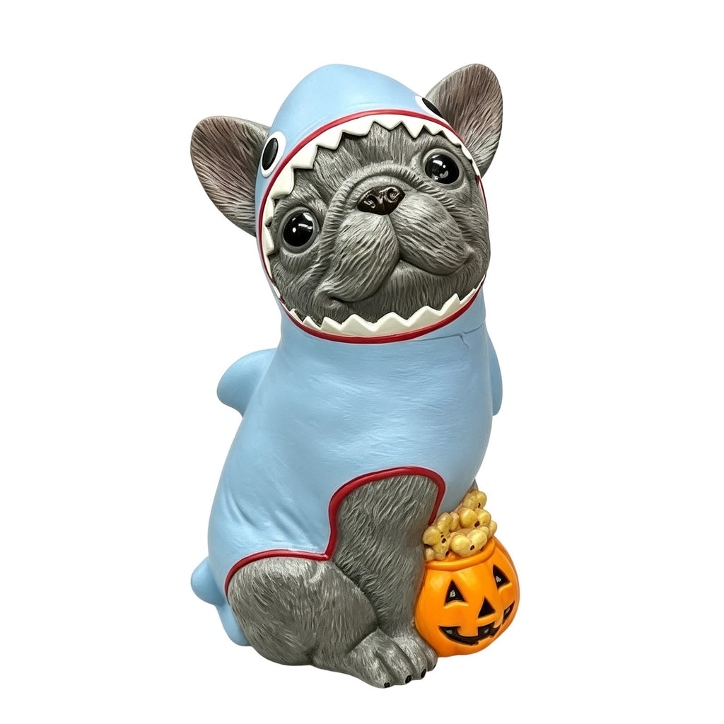 Halloween Dog Greeter - Frenchie 7.9in Resin Witch Dog with Light-Up Pumpkin, Spooky Fall Decor, Indoor Outdoor Tabletop Decoration
