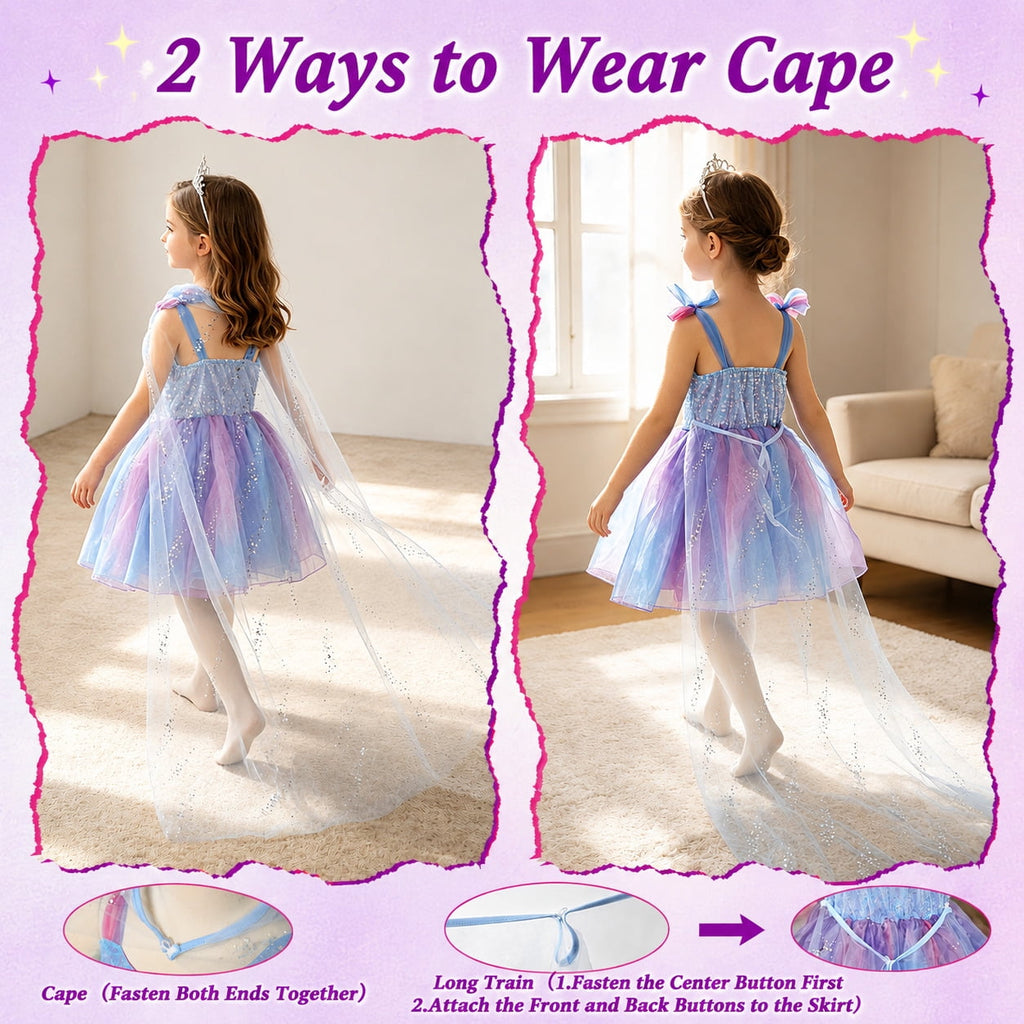 WonderStone Princess Dress for Girls, Light-Up Fairy Costume Dress-Up with Luxury Accessories, Purple Tutu Outfit for Birthday Parties, Kids & Toddlers Ages 5-6