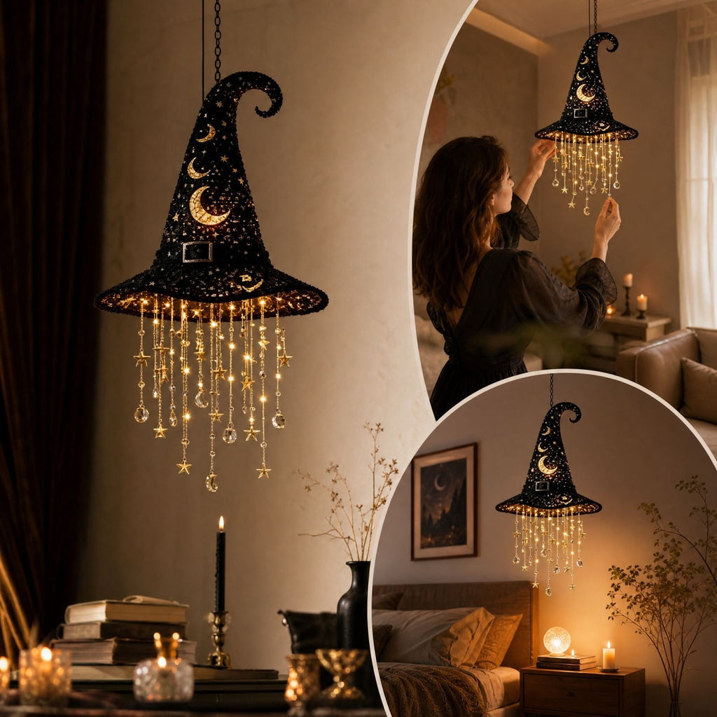 Stijggn Halloween Witch Hat, Black Hanging Witch Hats with Rope, Witch Costume Accessories Floating, Witches Hat with Hanging Rope for Porch Yard Indoor Outdoor Halloween Party Decor
