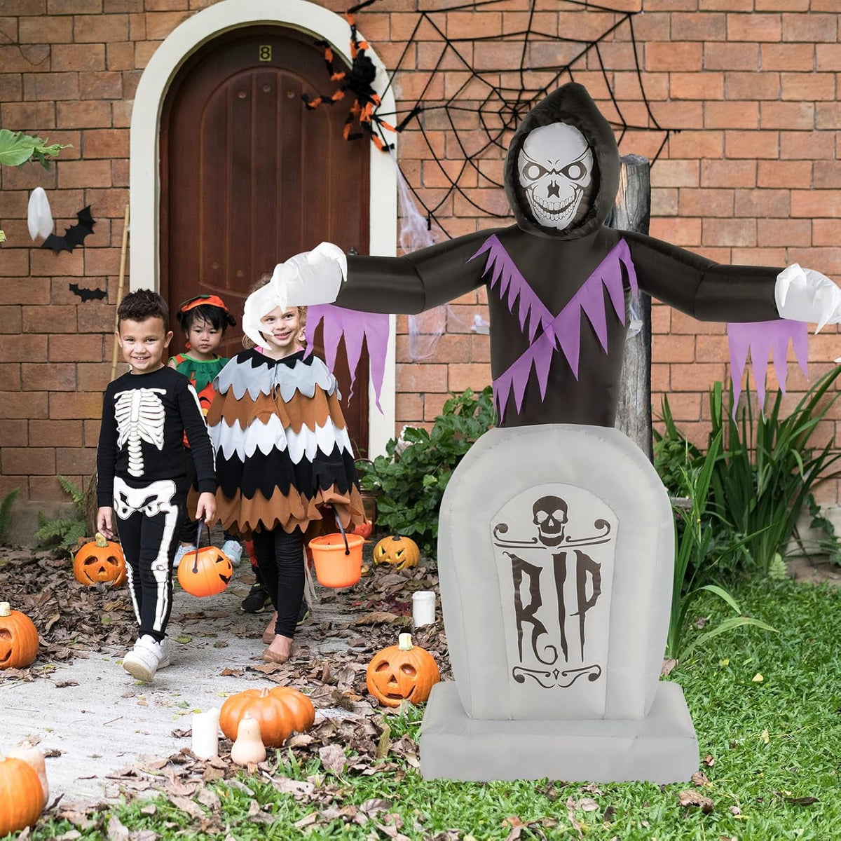 VINGLI Inflatable Halloween Outdoor Decorations, Blow Up Yard Decorations, Built-in LED Lights Décor for Indoor Home Party Garden Lawn Store, 6FT Death and The Grave