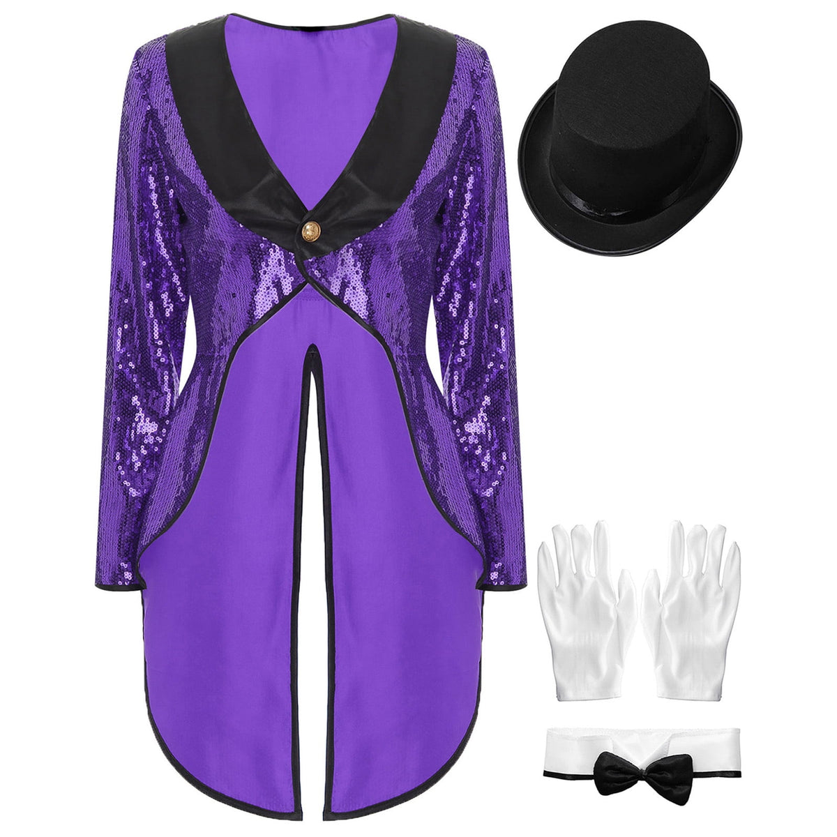 iiniim Women Magician Cosplay Sequin Tailcoat Circus Showman One-Button Tuxedo Jacket Outfits Red M