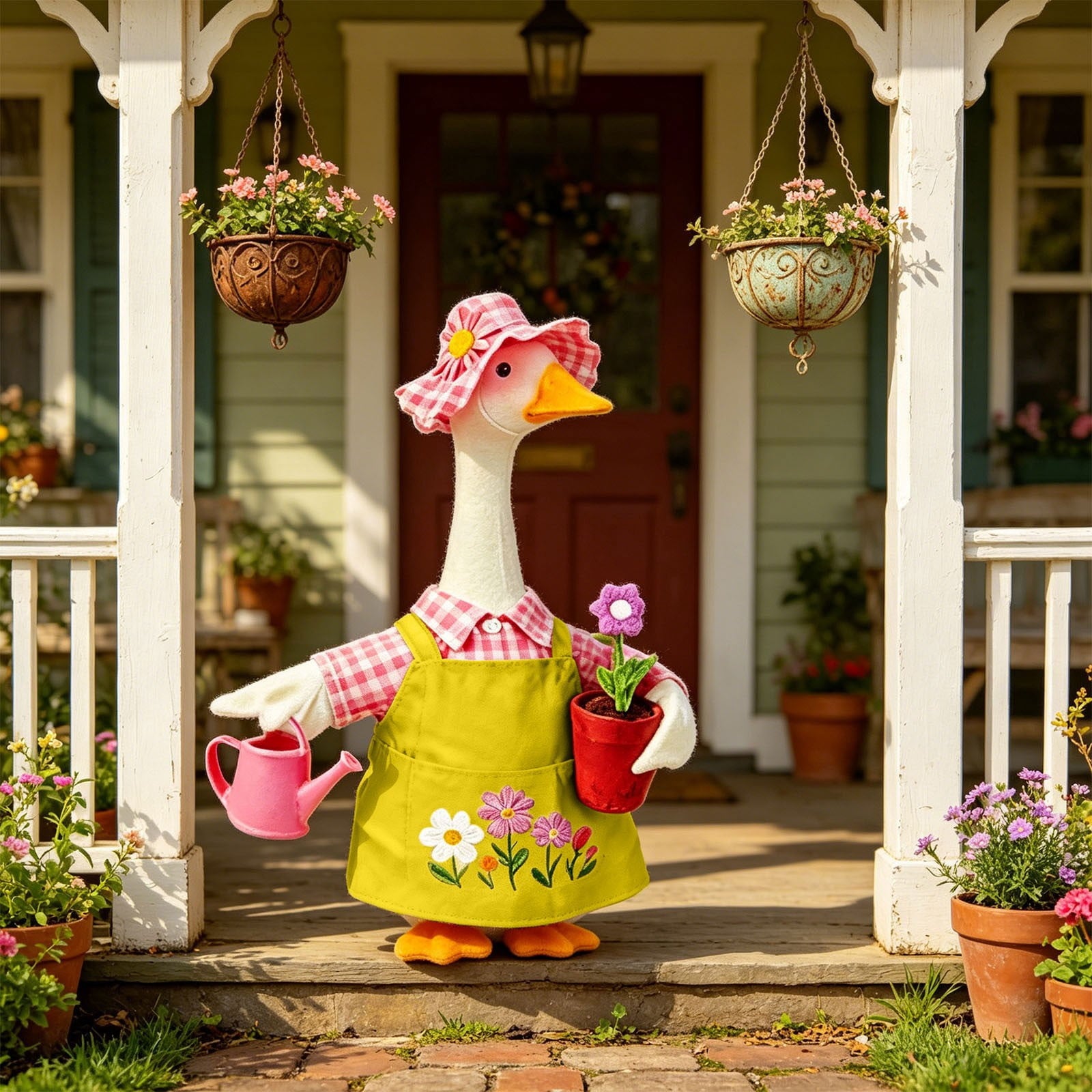 Thanksgiving Harvest Outfit for 23" Porch Goose, Goose Fall Theme Dress in White&Orange with Headwear Fall Harvest Decor for 23" Goose Outdoor Patio Yard Lawn Decoration