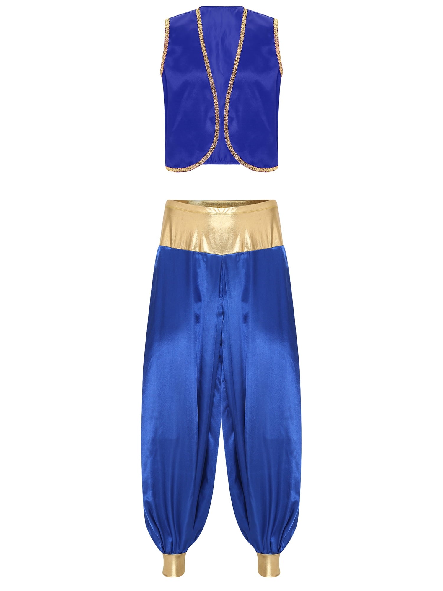 iiniim Mens Arabian Prince Costume Open Front Vest with Pants Halloween Show Fancy Dress up Outfit Royal Blue&Royal Blue S