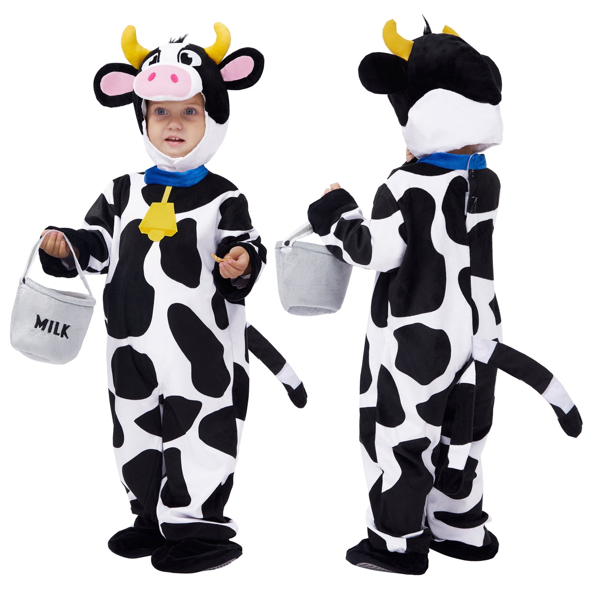 Joyfy Baby Cow Costume with Milking Bucket for Toddler, Kids Halloween Farm Party Dress up Role Playing Cosplay 0-5 Years