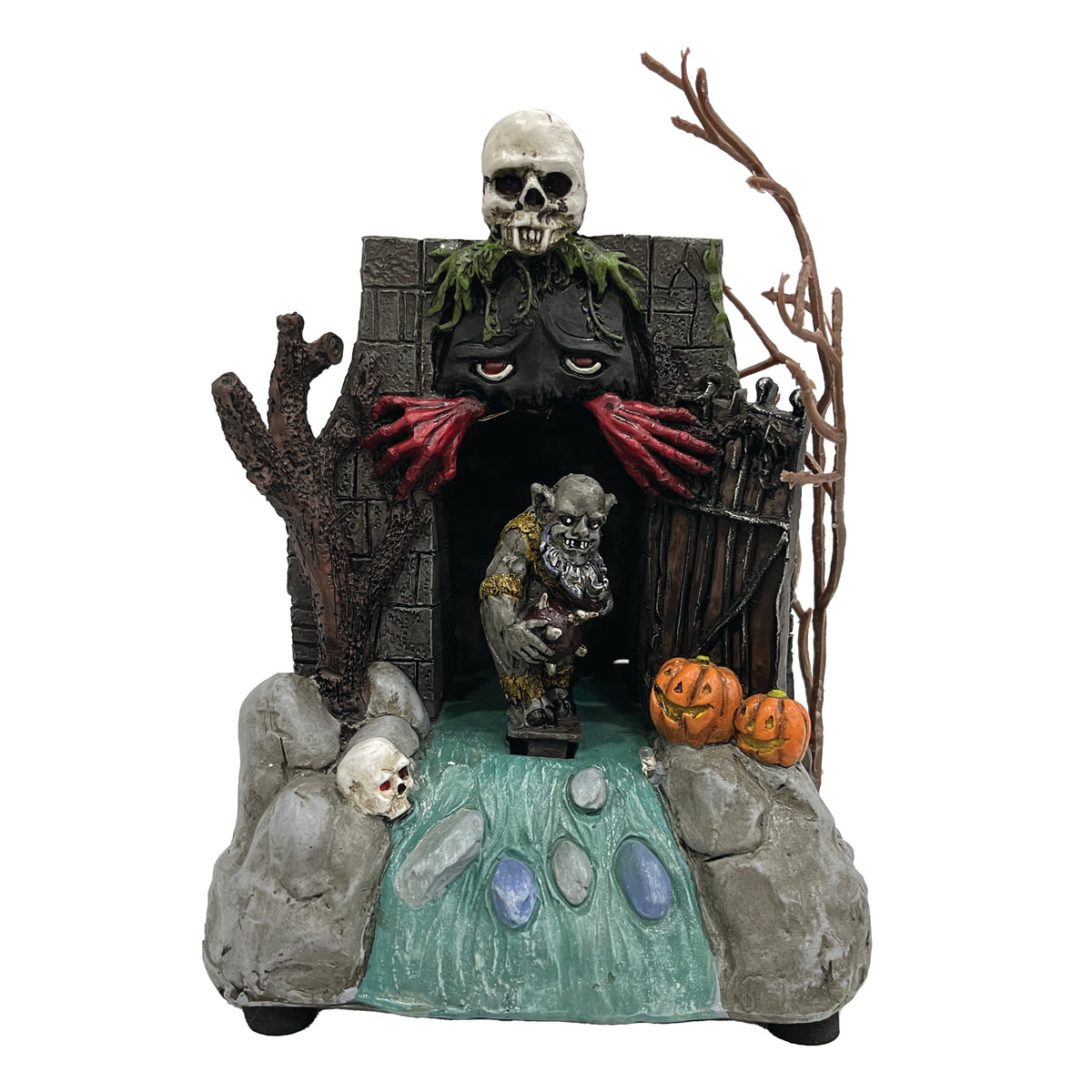 FG Square Animated Drainpipe Ghoul Halloween Figurine | Spooky Town Collection Accessories with Multi-Color LED, Motion and Sound for Halloween Decorations | 8.66 Inch