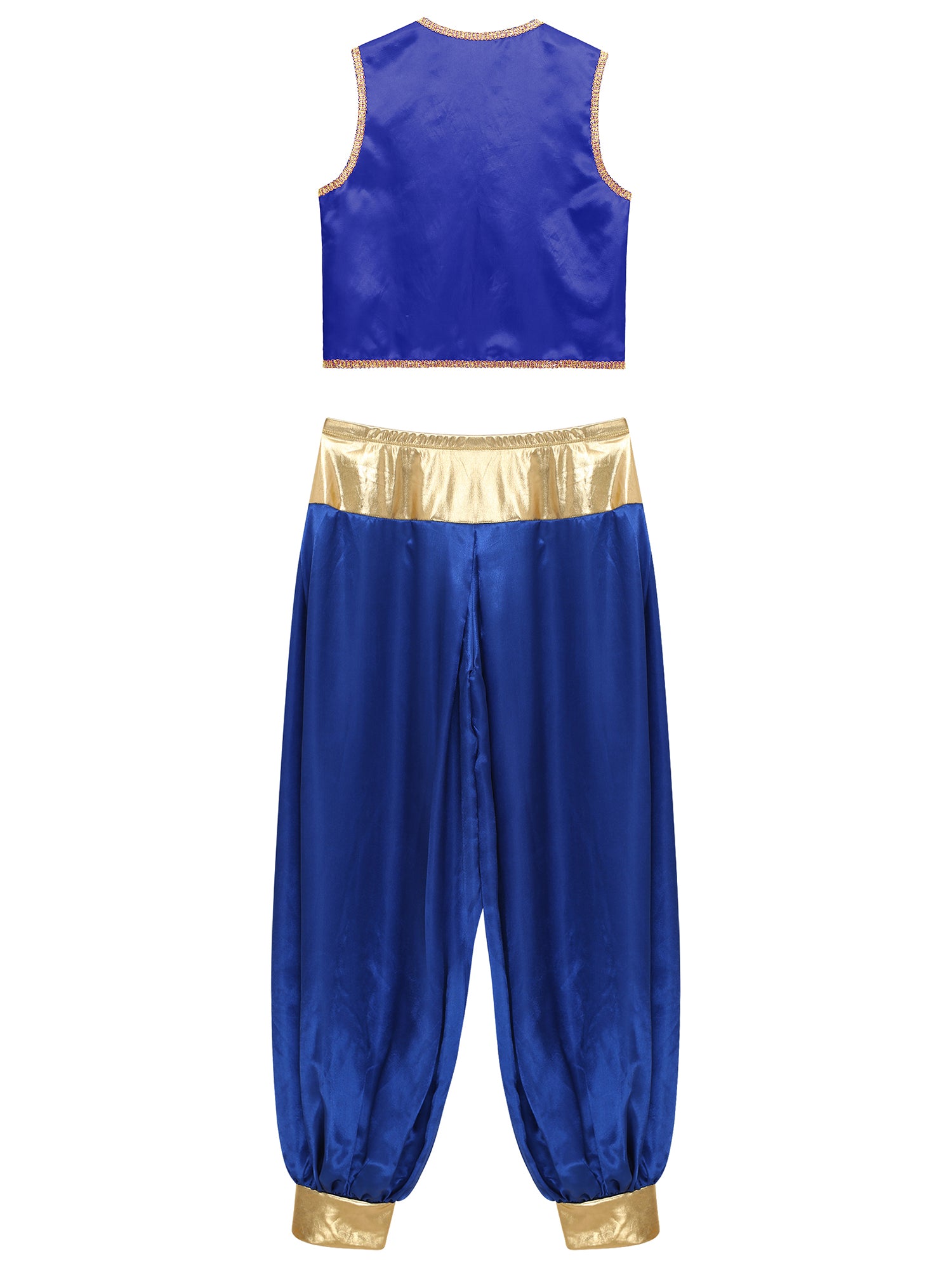 iiniim Mens Arabian Prince Costume Open Front Vest with Pants Halloween Show Fancy Dress up Outfit Royal Blue&Royal Blue S