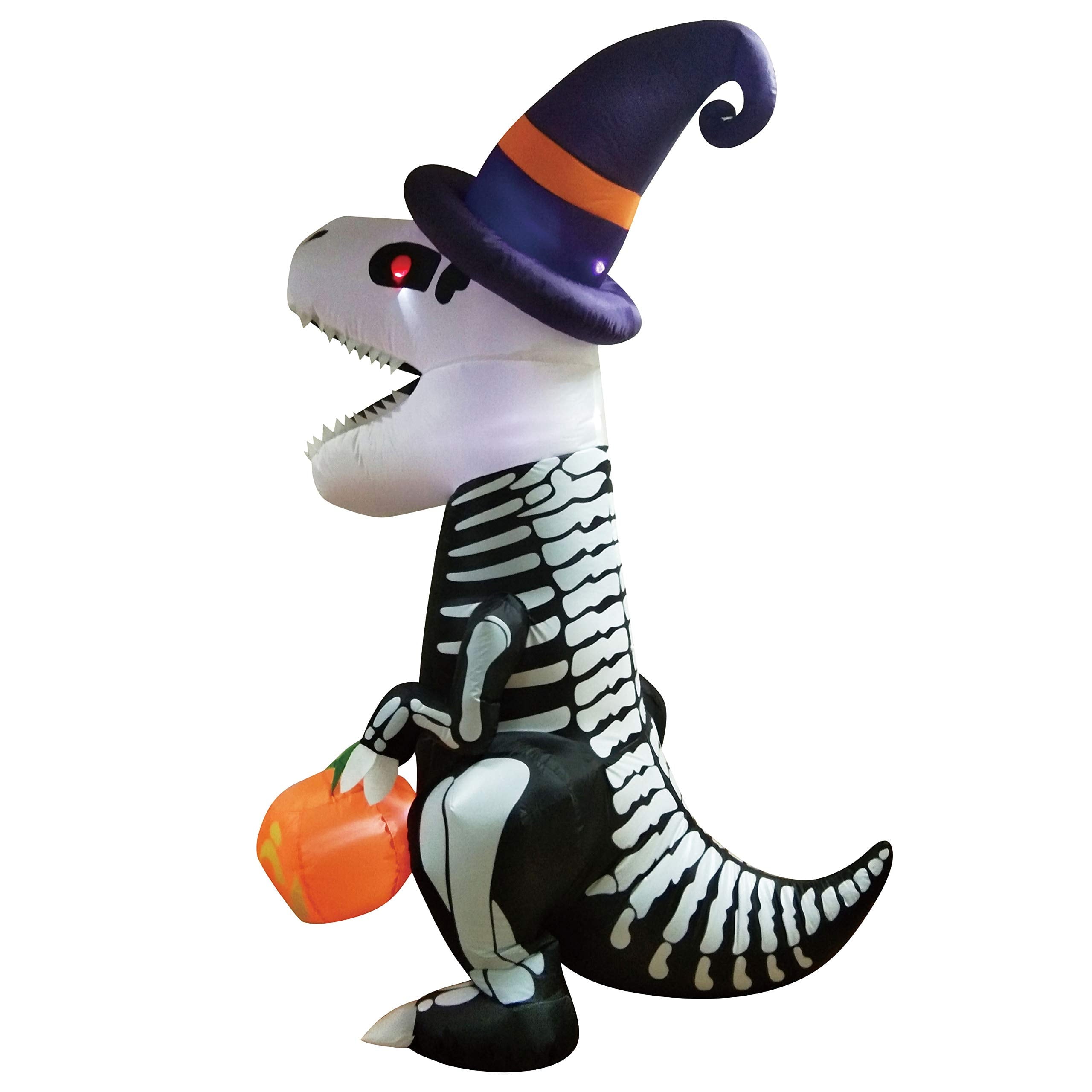 Joyfy 8 FT Halloween Inflatable Skeleton Dinosaur with Build-in LEDs Pumpkin Decorations,Halloween Outdoor Decorations Blow up Yard Decorations