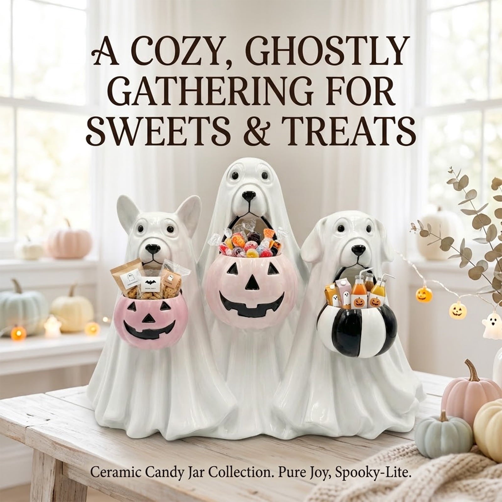 Cute Reading Ghost in Teacup Figurine, Resin Ghost Statue with Pink Bow Heart Floral Cup, Table Centrepiece Tiered Tray Desk Shelf Decor, Small Halloween Decorations, 4.5 Inch