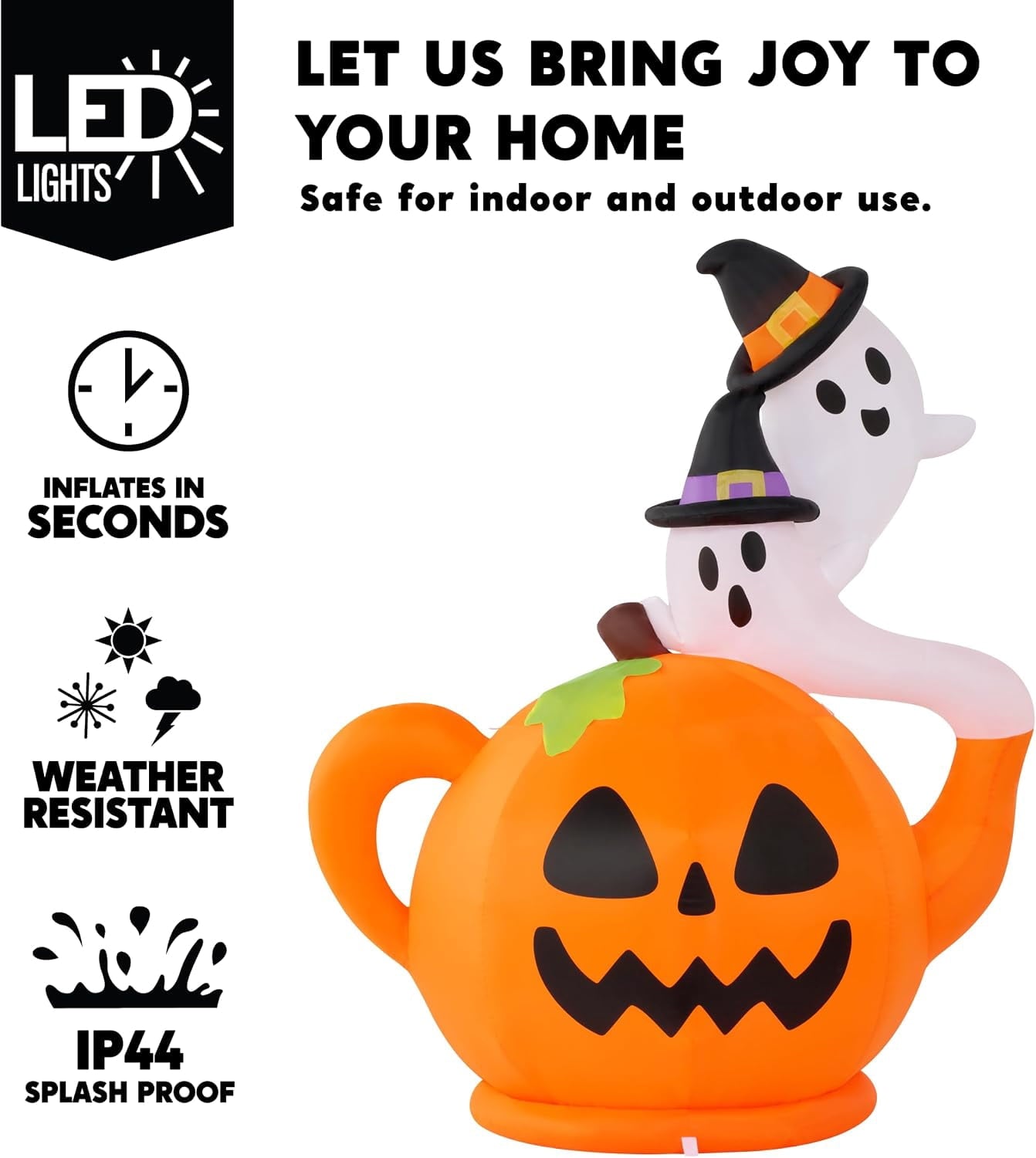 Joyfy 5ft Halloween Inflatables Light up Cute Ghost,Blow Up Ghost Lift Pumpkin Candy Bag with Build-in LEDs for Yard Decorations