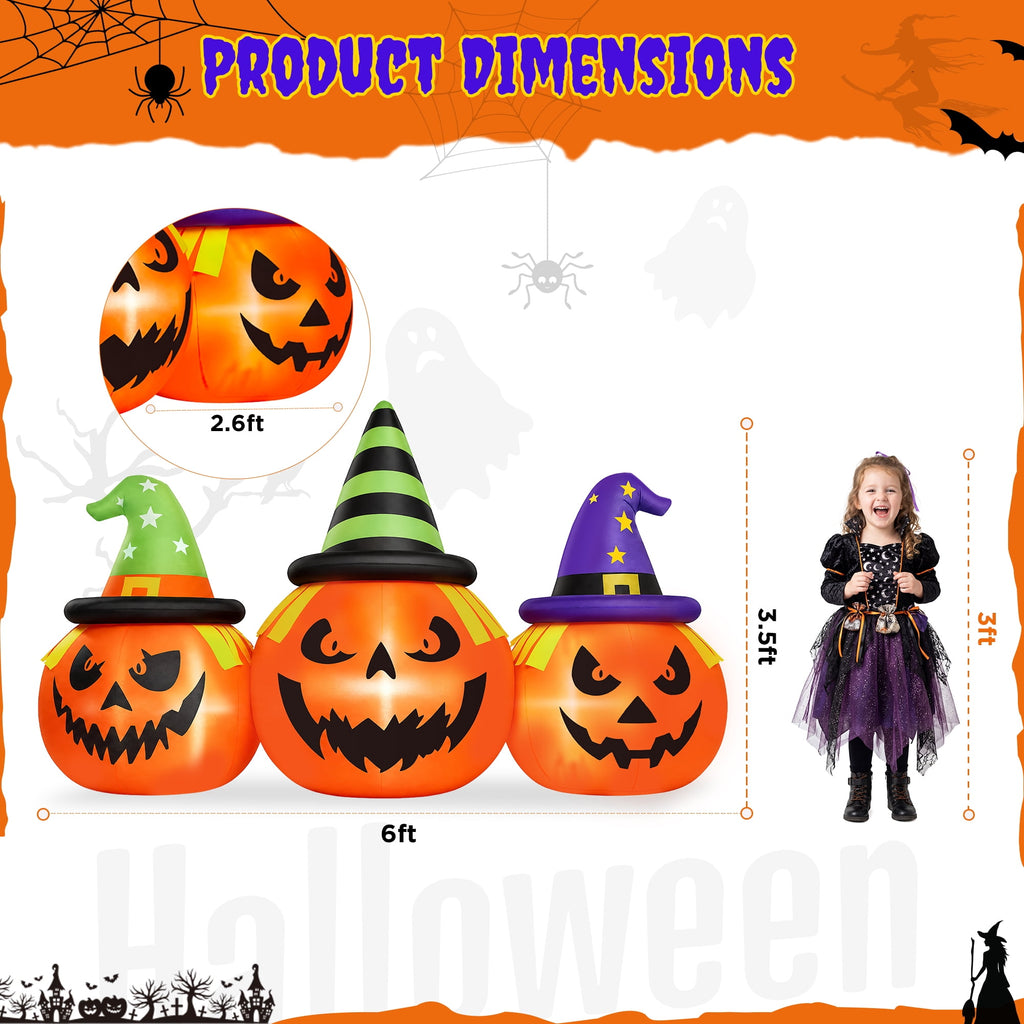 Firstness 6FT Halloween Inflatable Pumpkins Decorations with LED Lights, Halloween Blow Ups Decoration for Home Party