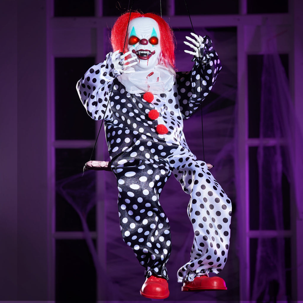 Joyfy 3 FT Halloween Hanging Swinging Skeleton,Light Up Creepy Grim Reaper with Black Hood Decorations for Halloween Hanging Decorations Indoor Outdoor Yard Home Decorations