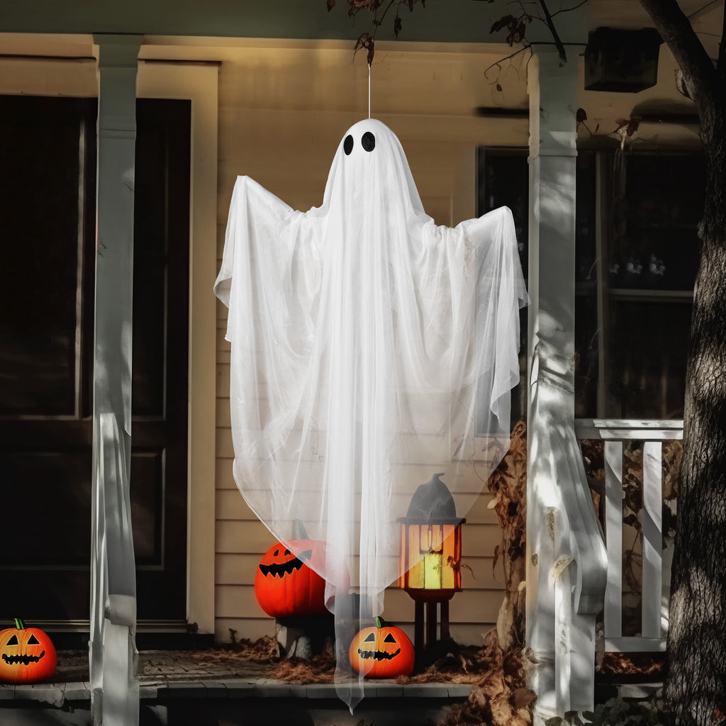Joyfy 47inch Halloween Decorations Outdoor Hanging Ghost,Light up White Ghosts with Spooky Warm White LED Light,Halloween Outdoor Yard Porch Decorations,Haunted House Decorations