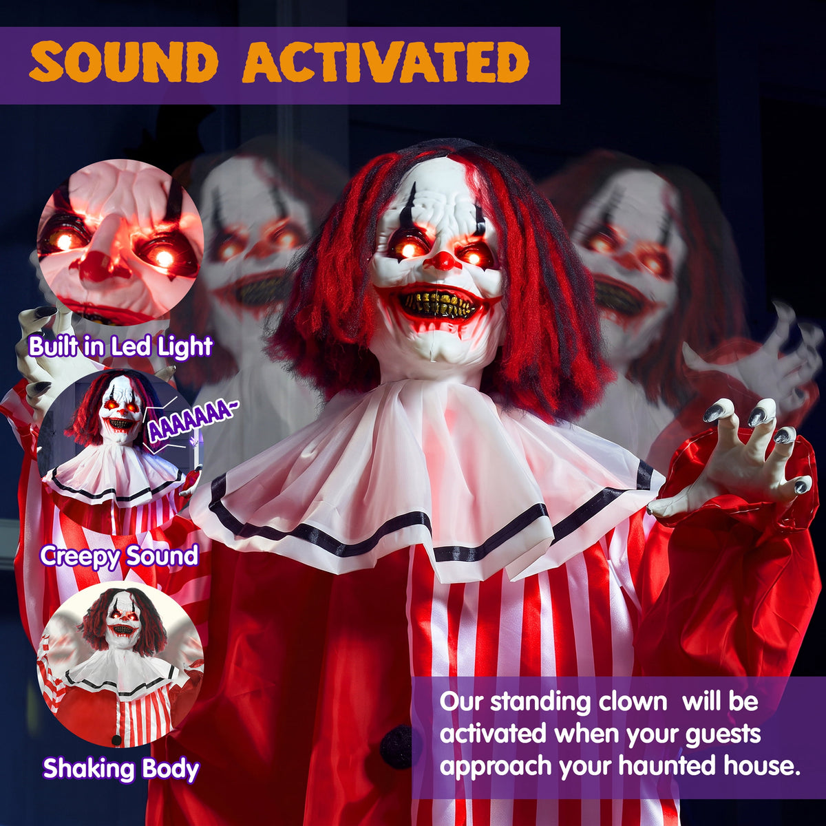 Joyfy 67" Standing Grim Reaper with Chain, Large Halloween Decorations Outdoor, Life Size Animatronics Skelton, Sound-Actived Party Decor with Creepy Sound & LED Eyes, Scary Haunted House Props