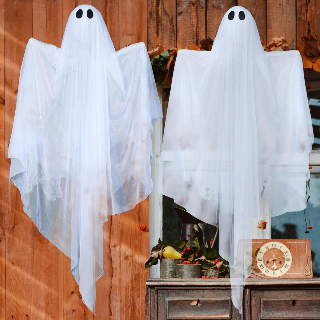 Joyfy 47inch Halloween Decorations Outdoor Hanging Ghost,Light up White Ghosts with Spooky Warm White LED Light,Halloween Outdoor Yard Porch Decorations,Haunted House Decorations