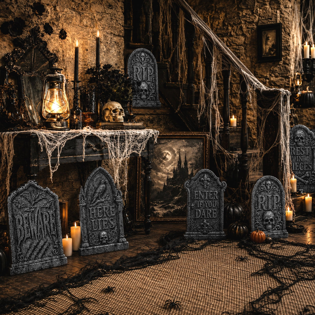 Yalumo Halloween Tombstone Decorations Outdoor, 6 PCS 17" Graveyard Tombstones with Stakes for Lawn Garden Cemetery Halloween Party Decor