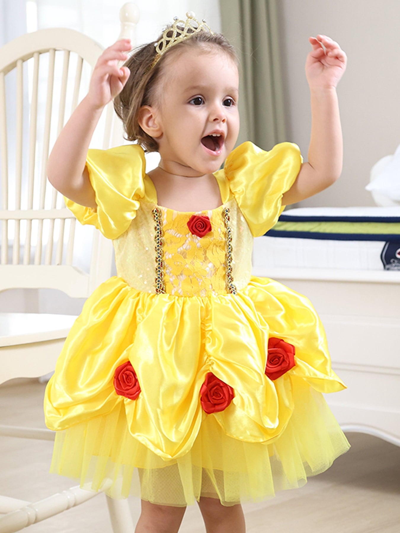 WIBACKER Infant Baby Girl Princess Dress Toddler Yellow Ball Gown Fancy Costume for Birthday Halloween Christmas Party