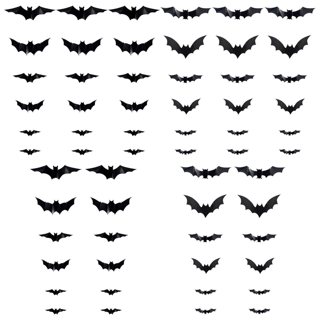 CQHVKQ 60 PCS Halloween Bats Decorations, Realistic 3D LED Bats Wall Stickers Decor, Assorted Size Removable Lighted PVC Bats DIY Wall Sticker for Halloween Party, Bedroom, Home, Indoor and Outdoor