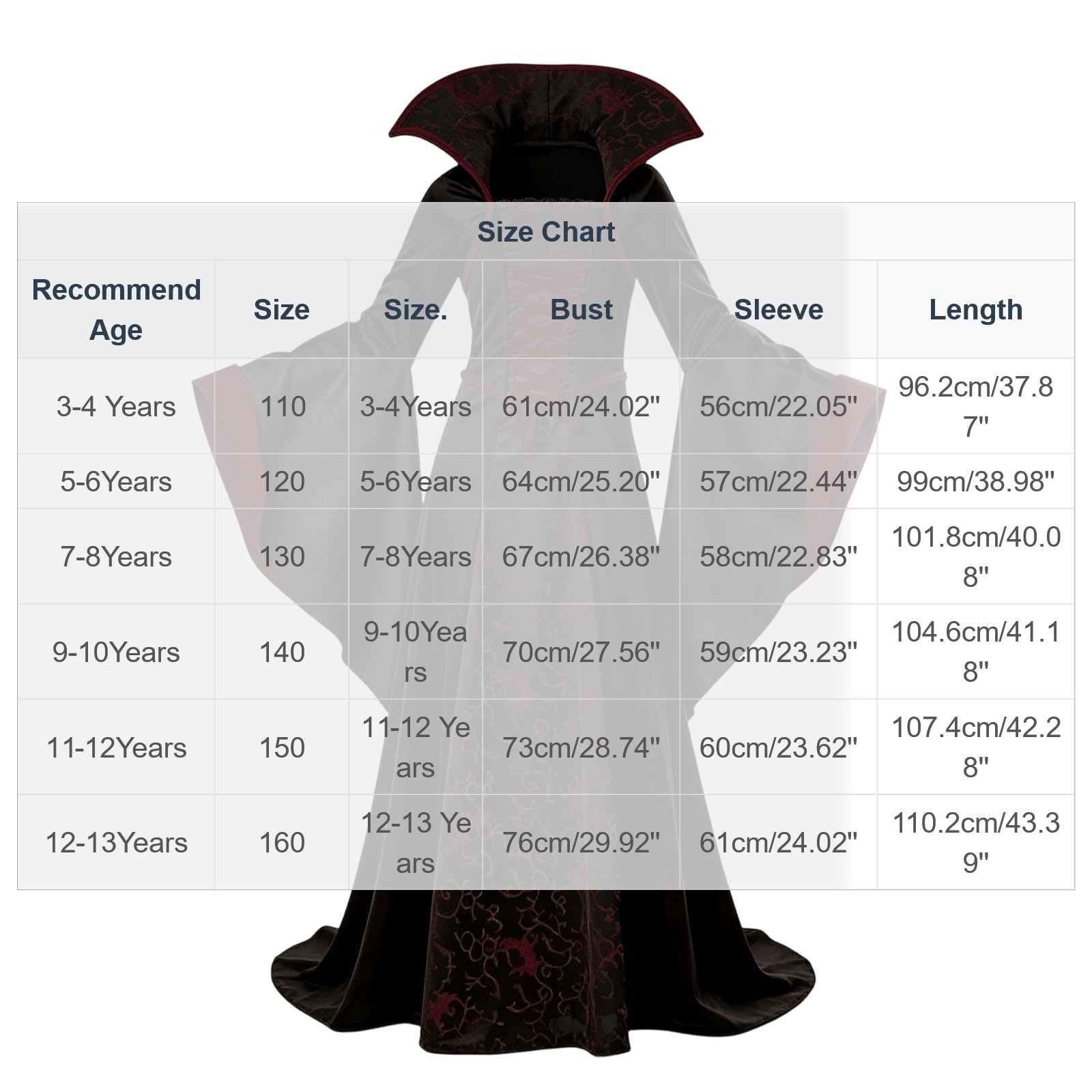 DxhmoneyHX Girls Halloween Vampire Costume Medieval Gothic Long Flared Sleeve Witch Dress Classic Outfit for Festival Party 3‑13 Years