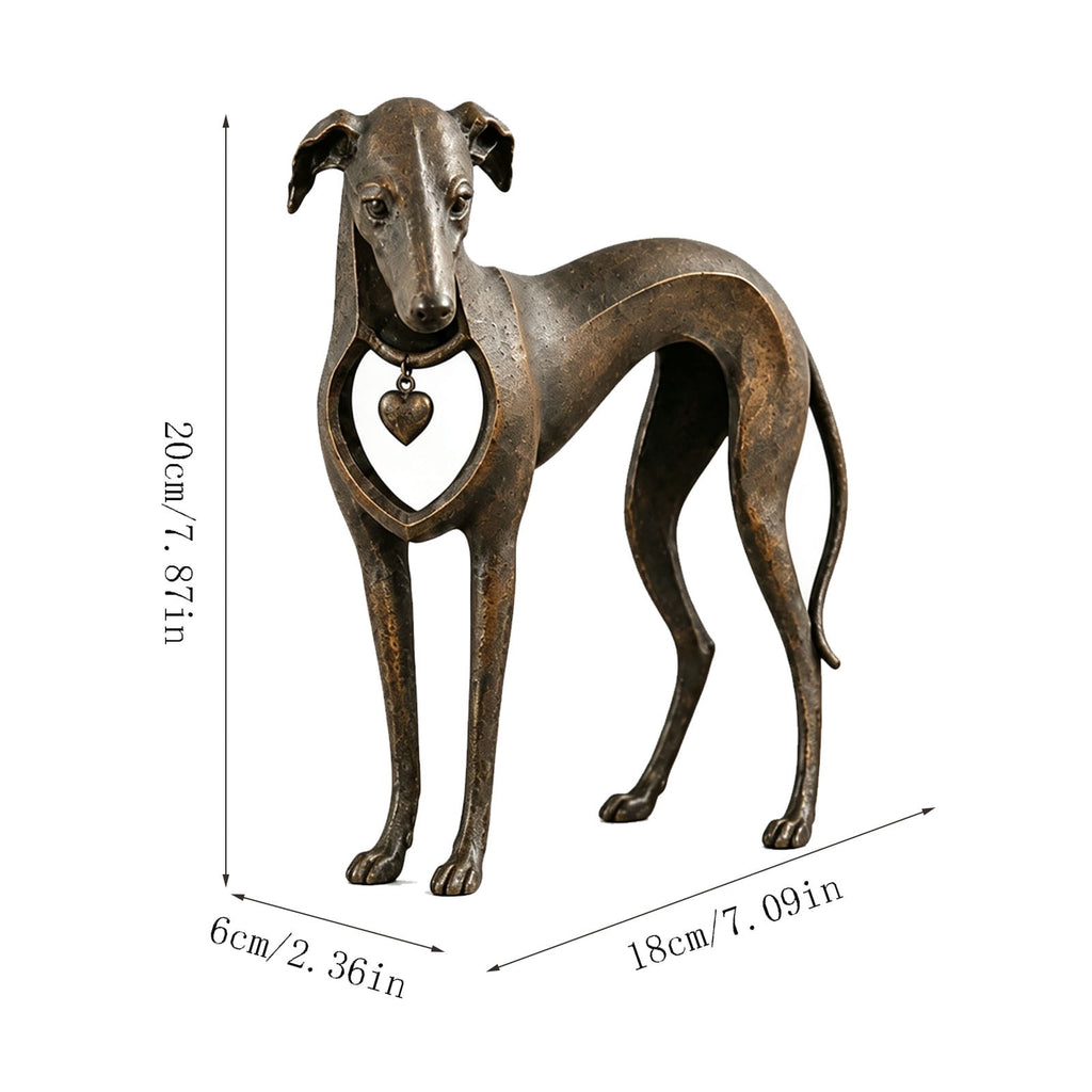 Whippet Dog Figurine, Rustic Bronze Heart Collar Resin Sighthound Decor for Shelf, Home Decor