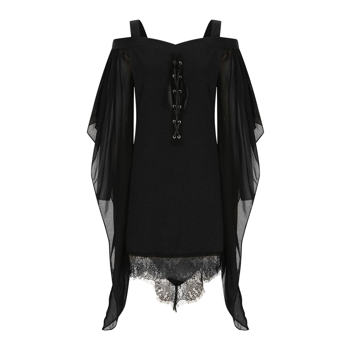 Gothic Lace Up Dress for Women Off-Shoulder Vintage Dresses Bell Sleeve Steampunk Medieval Costume Cosplay Halloween Dresses