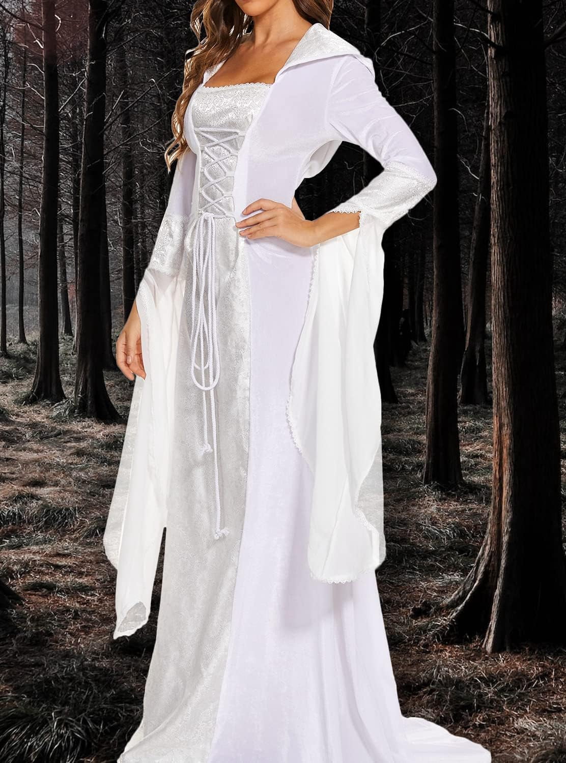 Halloween Witch Costume Women, Deluxe Witch Dress Costume, Vintage Embroidered Renaissance Gothic Hooded Vampire Gown Dress Cosplay Costumes Red S
