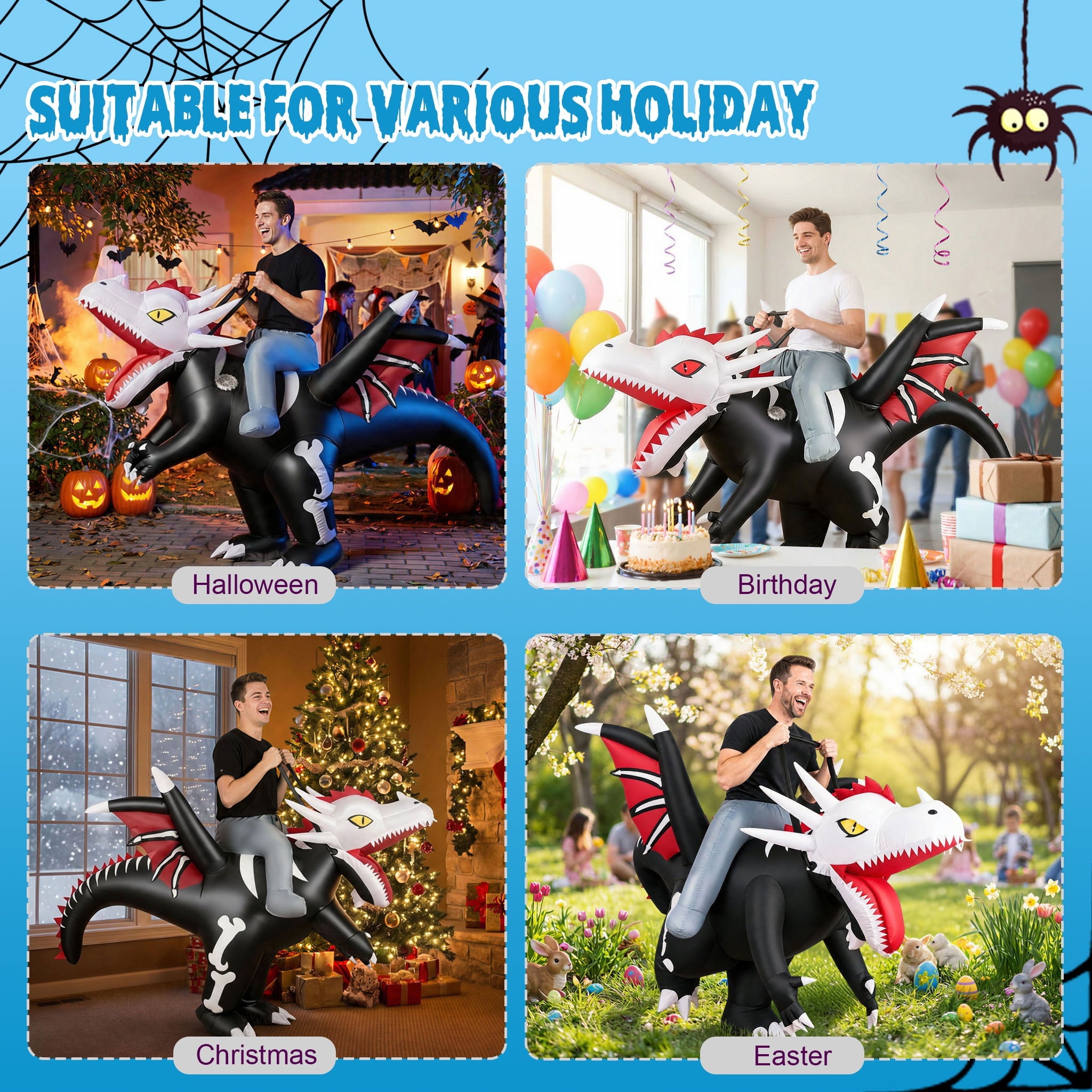 MAGOTAN Halloween Inflatable Dinosaur Costume Adult,Blow Up T Rex Suit Men Women, Halloween Adults Funny Blow Up Lightweight & Flexible for Cosplay, Parades