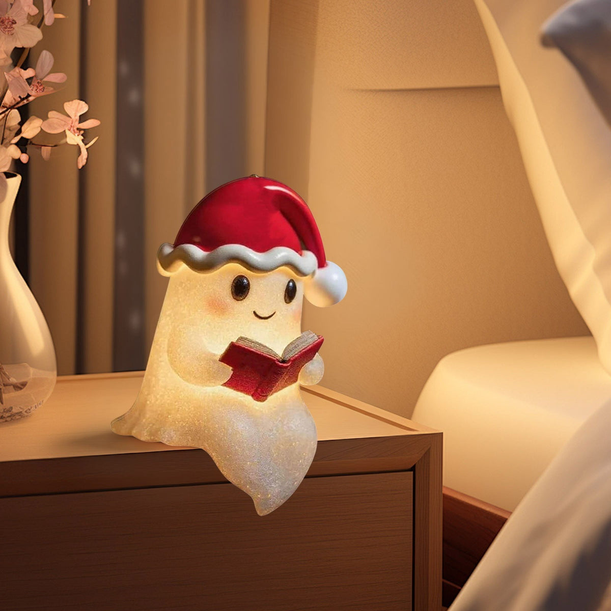 LOWLHOME Halloween Blow Mold Ghost with Black Cat, Halloween Glowing Spooky Decor Cute LED Lamp, Ghost Pumpkin Night Light, Shelf Battery Operated Table Ornament, 11.8"