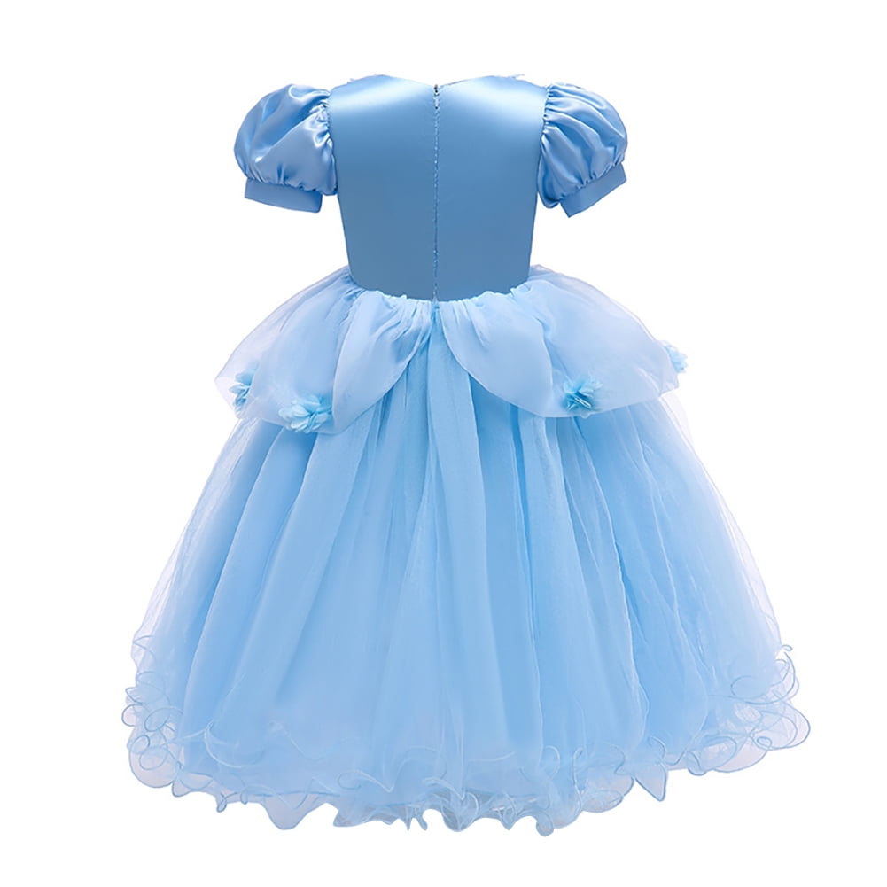 IBTOM CASTLE Little Girls Princess Halloween Cosplay Outfits for Kids Party Fancy Dress up Long Evening Gown 4-5 Years Cinderella Blue